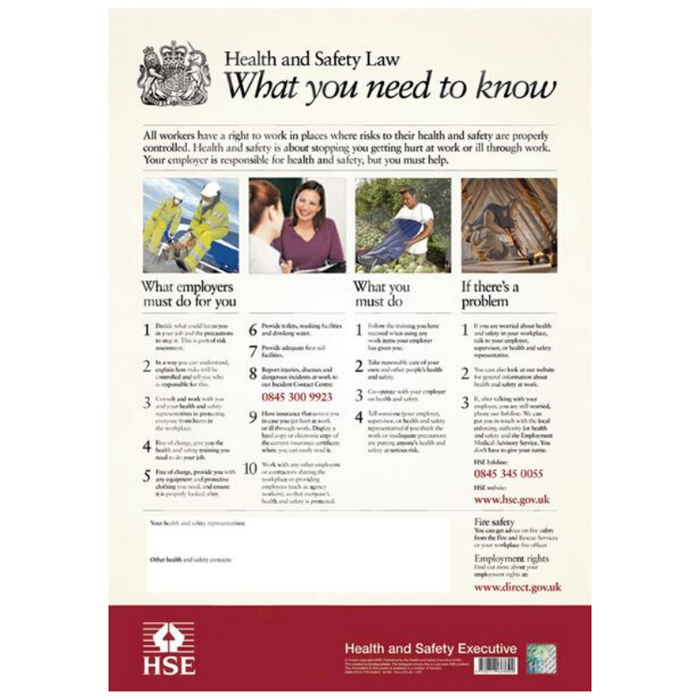 A3 Health and Safety Law Poster Rigid Plastic 420mm x 297mm