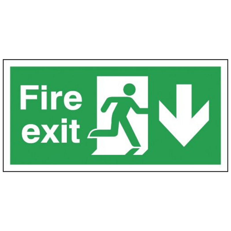 Fire Exit Running with Running Man Arrow Down Sign 150mm x 450mm