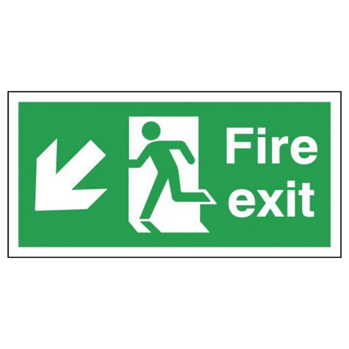 Fire Exit Running with Running Man Arrow Down Left Sign 150mm x 450mm