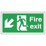 Fire Exit Running with Running Man Arrow Down Left Sign 150mm x 450mm