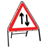 Two Way Traffic Clipped Triangular Metal Road Sign - 750mm